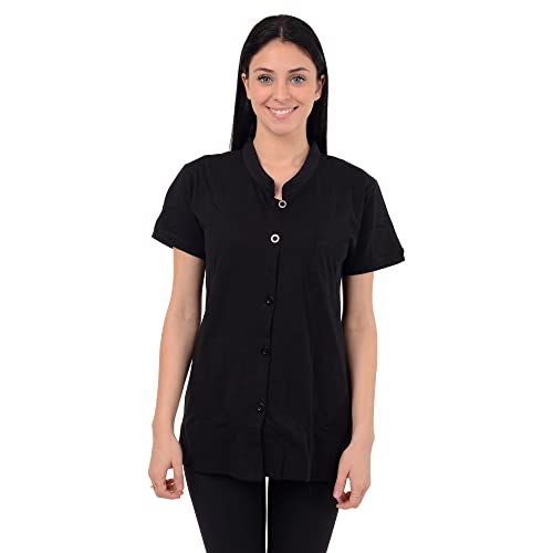 Post Mastectomy Shirt Band Collar Button Down Blouse with Drain Pockets Drainage Management