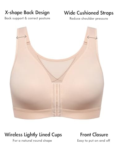 Women's Natrelax Front Closure Bras Posture Lightly Padded Plus Size Wireless Full Coverage Bra