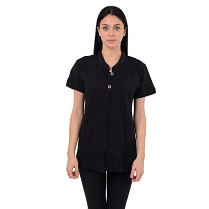 Post Mastectomy Shirt Band Collar Button Down Blouse with Drain Pockets Drainage Management