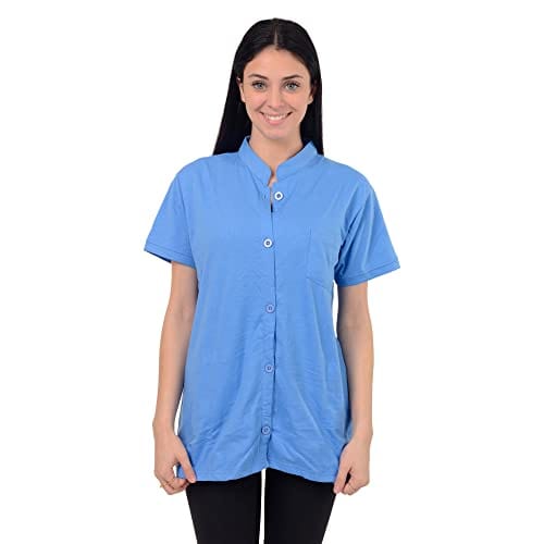 Post Mastectomy Shirt Band Collar Button Down Blouse with Drain Pockets Drainage Management