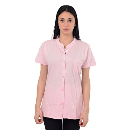 Post Mastectomy Shirt Band Collar Button Down Blouse with Drain Pockets Drainage Management