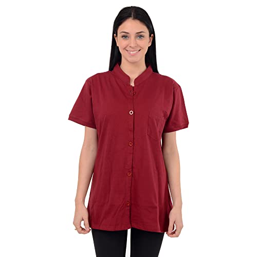 Post Mastectomy Shirt Band Collar Button Down Blouse with Drain Pockets Drainage Management