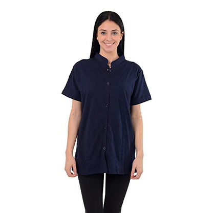 Post Mastectomy Shirt Band Collar Button Down Blouse with Drain Pockets Drainage Management