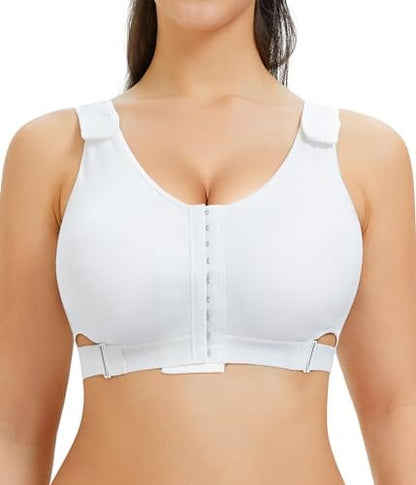 Women Wireless Front Closure Post Surgery Compression Everyday Bras Mastectomy Support Bra with Adjustable Straps