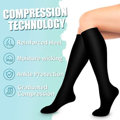 Bluemaple 6 Pack Copper Compression Socks for Women & Men - Best Support for Nurses, Recovery, Running, Athletic