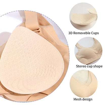 Seamless Post-Surgery Bra for Women, Mastectomy Bra with Cotton Breast Forms Set