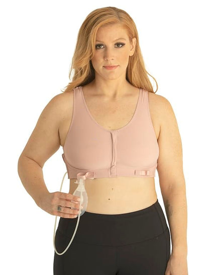 Surgical Bra, Front Closure Mastectomy Support Bra with Seamless Cups Removable Drain Bulb Holders