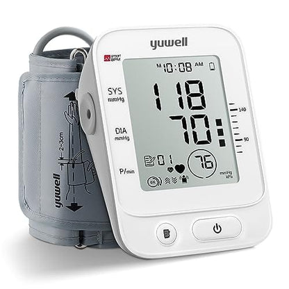 Yuwell Blood Pressure Monitor, Large Upper Arm Blood Pressure Cuff, Digital Blood Pressure Machine for Home Use, Large Display, Stores 99 Readings, Voice Broadcasting with Power Adapter and Batteries