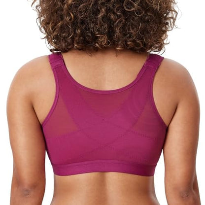 Women's Natrelax Front Closure Bras Posture Lightly Padded Plus Size Wireless Full Coverage Bra