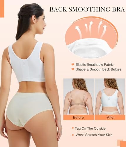 Women Wireless Front Closure Post Surgery Compression Everyday Bras Mastectomy Support Bra with Adjustable Straps