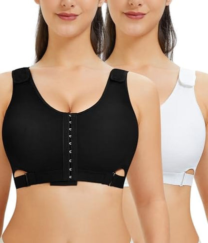 Women Wireless Front Closure Post Surgery Compression Everyday Bras Mastectomy Support Bra with Adjustable Straps