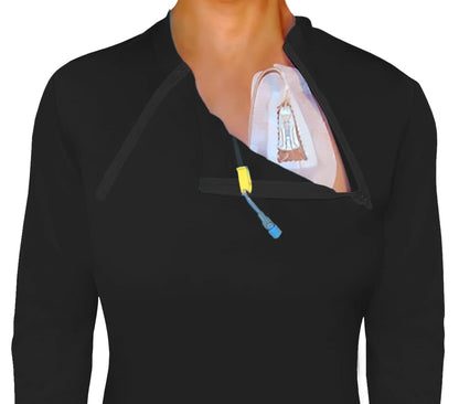 Women's Long Sleeve Chemotherapy Port with dual access Zipper Shirts