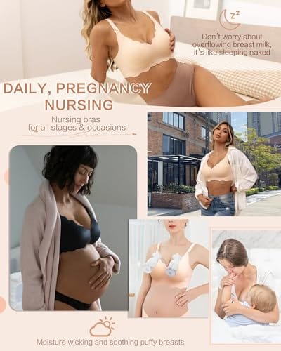 Nursing Bras for Breastfeeding Wavy Seamless Comfort Maternity Bralette Wireless Pregnancy Sleep Bra with Support