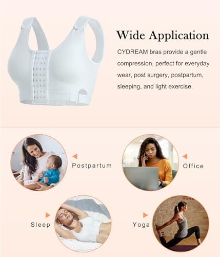 Women Wireless Front Closure Post Surgery Compression Everyday Bras Mastectomy Support Bra with Adjustable Straps