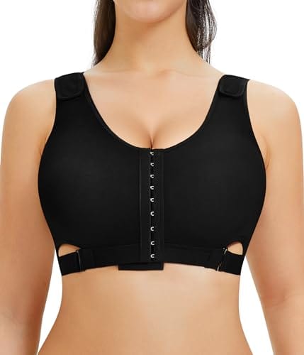 Women Wireless Front Closure Post Surgery Compression Everyday Bras Mastectomy Support Bra with Adjustable Straps