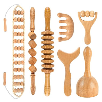 5 in 1 Wood Therapy Massage Tools, Lymphatic Drainage Massager, Professional Maderoterapia Kit,Body Shaping, Anti-Cellulite,Massager Body Sculpting Tools for Muscle Pain Relief