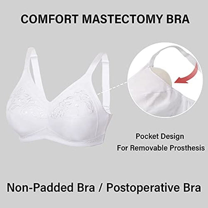 Women's Mastectomy Pockets Wireless Post-Surgery Plus Size cotton Sleep bralette Bra