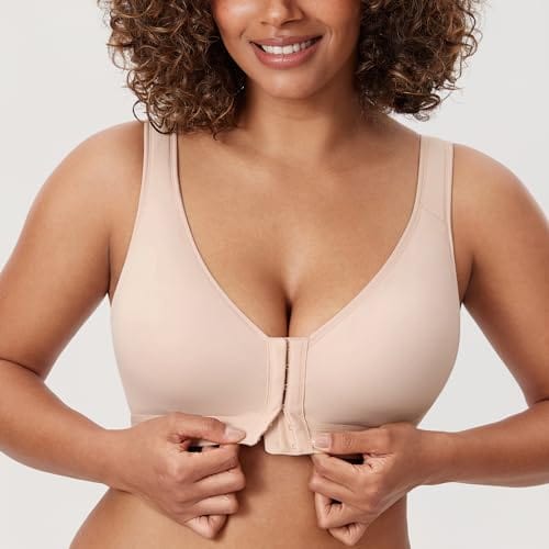 Women's Natrelax Front Closure Bras Posture Lightly Padded Plus Size Wireless Full Coverage Bra