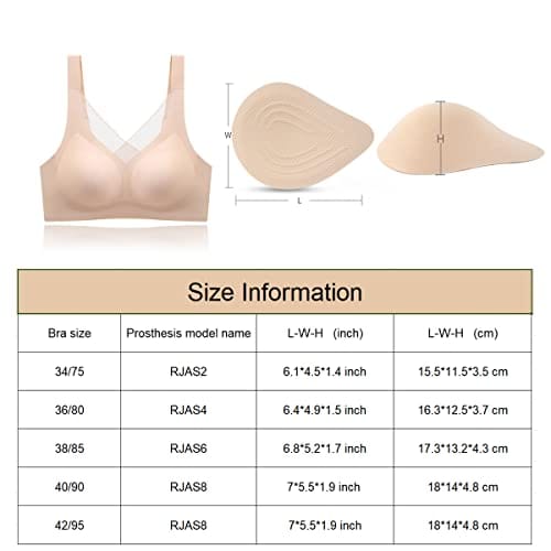 Seamless Post-Surgery Bra for Women, Mastectomy Bra with Cotton Breast Forms Set