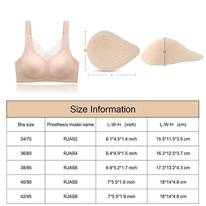 Seamless Post-Surgery Bra for Women, Mastectomy Bra with Cotton Breast Forms Set