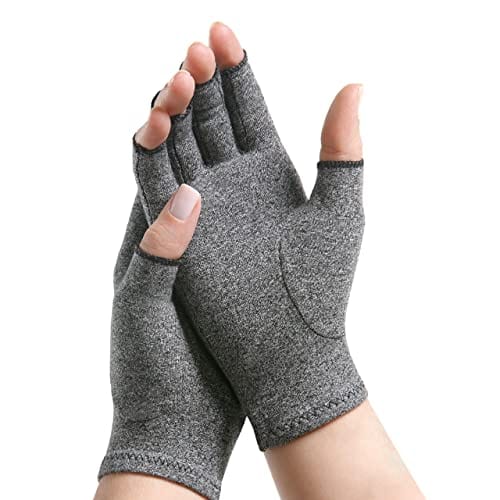 Compression Gloves for Arthritis & Joint Pain Support - Men's & Women's Fingerless Gloves to Support Circulation - Grey - Medium