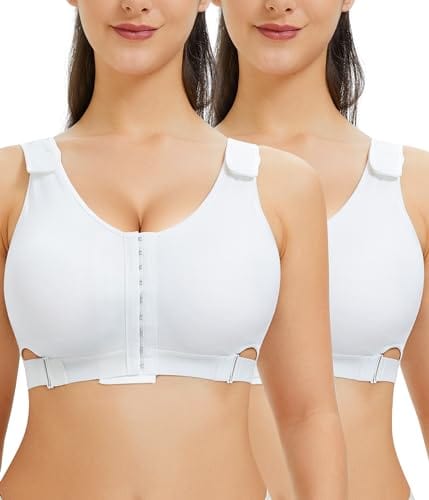 Women Wireless Front Closure Post Surgery Compression Everyday Bras Mastectomy Support Bra with Adjustable Straps