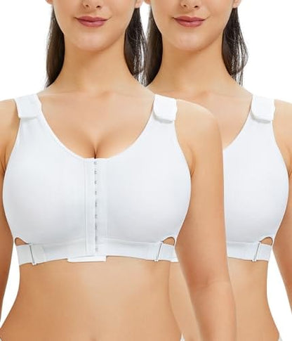 Women Wireless Front Closure Post Surgery Compression Everyday Bras Mastectomy Support Bra with Adjustable Straps