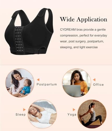 Women Wireless Front Closure Post Surgery Compression Everyday Bras Mastectomy Support Bra with Adjustable Straps