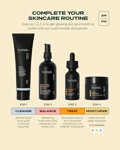 Buttah Skin Supreme Kit for Melanin Rich Skin  Coco Shea Revitalizing Cream 2 oz  Vitamin C Serum 1 oz Cleanser 3.4 oz  Rosewater Toner 3.4 oz  Black Owned Skincare