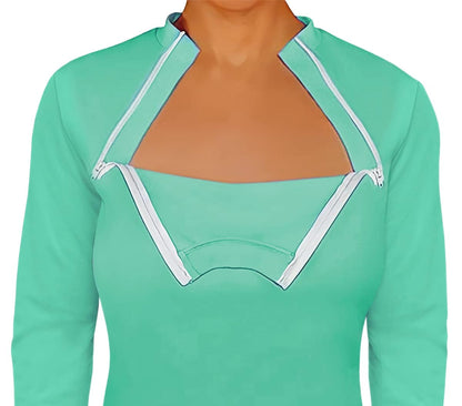 Women's Long Sleeve Chemotherapy Port with dual access Zipper Shirts