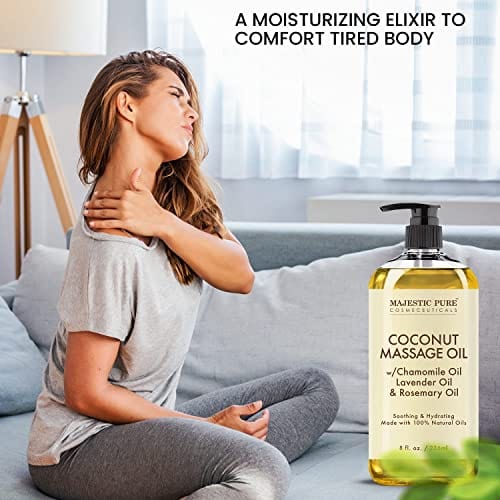 MAJESTIC PURE Coconut Massage Oil - Ultra-Glide Formula with Soothing Aroma -Made with Natural Oils - All Skin Types, Men & Women - 8 fl oz