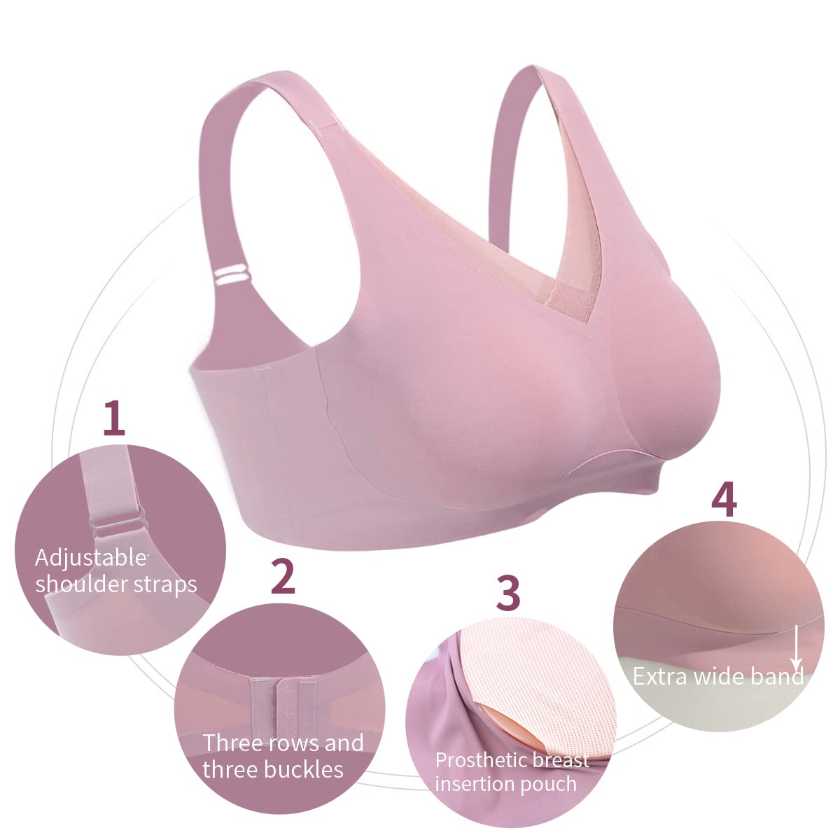 Seamless Post-Surgery Bra for Women, Mastectomy Bra with Cotton Breast Forms Set