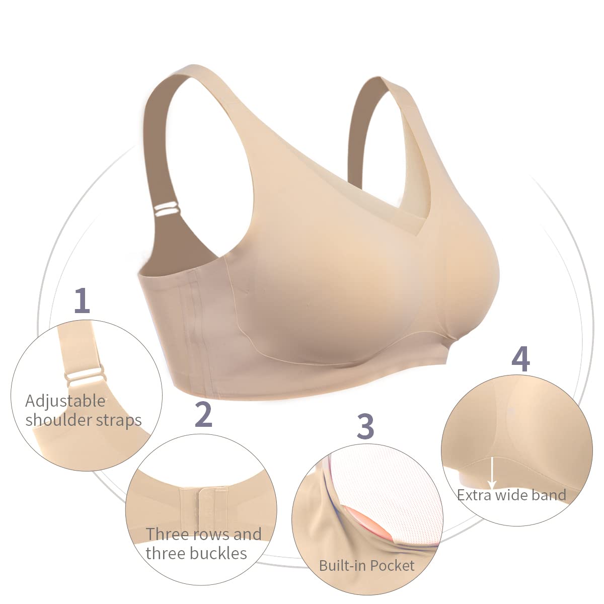 Seamless Post-Surgery Bra for Women, Mastectomy Bra with Cotton Breast Forms Set