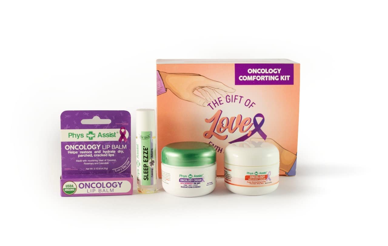 Phys-Assist - Comfort kit for Chemo & Radio Patient The Gift of Love, Faith & Support. 2-1.5 oz face and body cream plus lip balm & roll-on