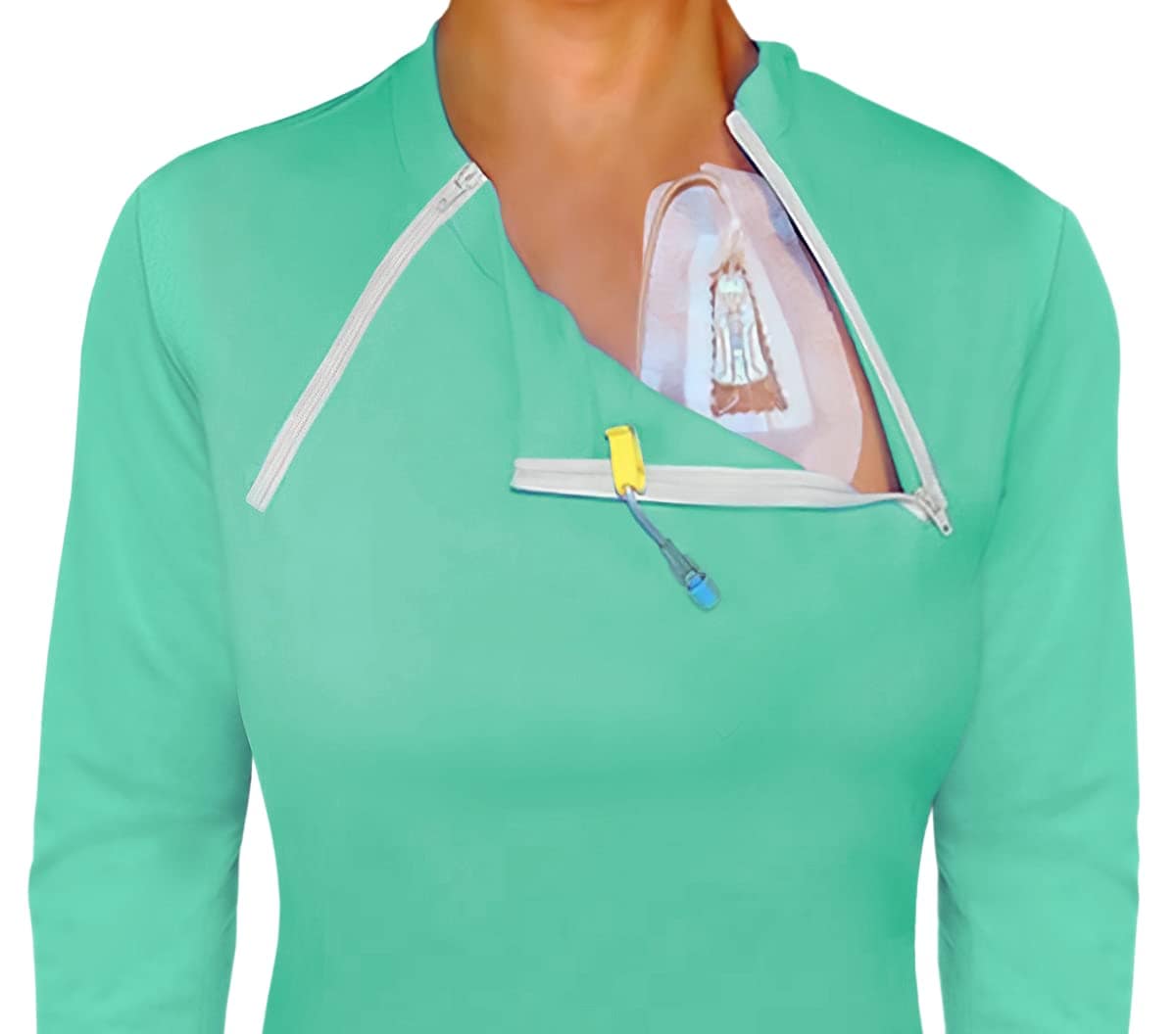 Women's Long Sleeve Chemotherapy Port with dual access Zipper Shirts