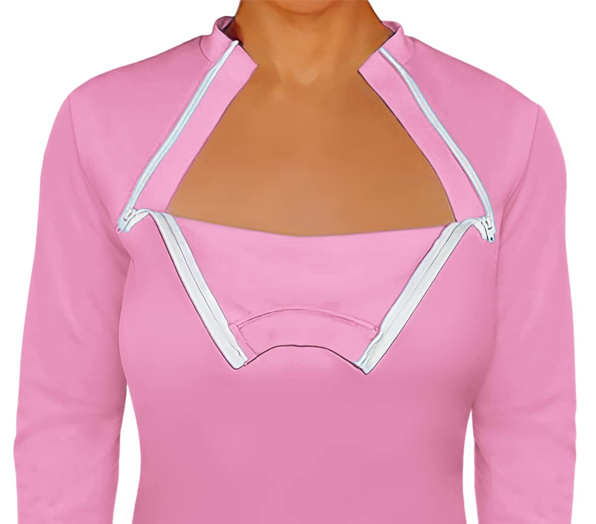 Women's Long Sleeve Chemotherapy Port with dual access Zipper Shirts