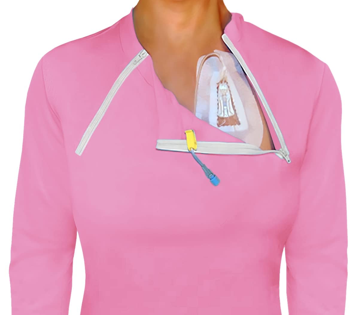 Women's Long Sleeve Chemotherapy Port with dual access Zipper Shirts