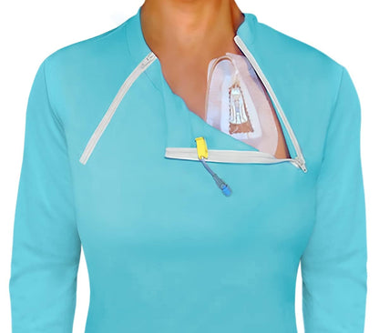 Women's Long Sleeve Chemotherapy Port with dual access Zipper Shirts