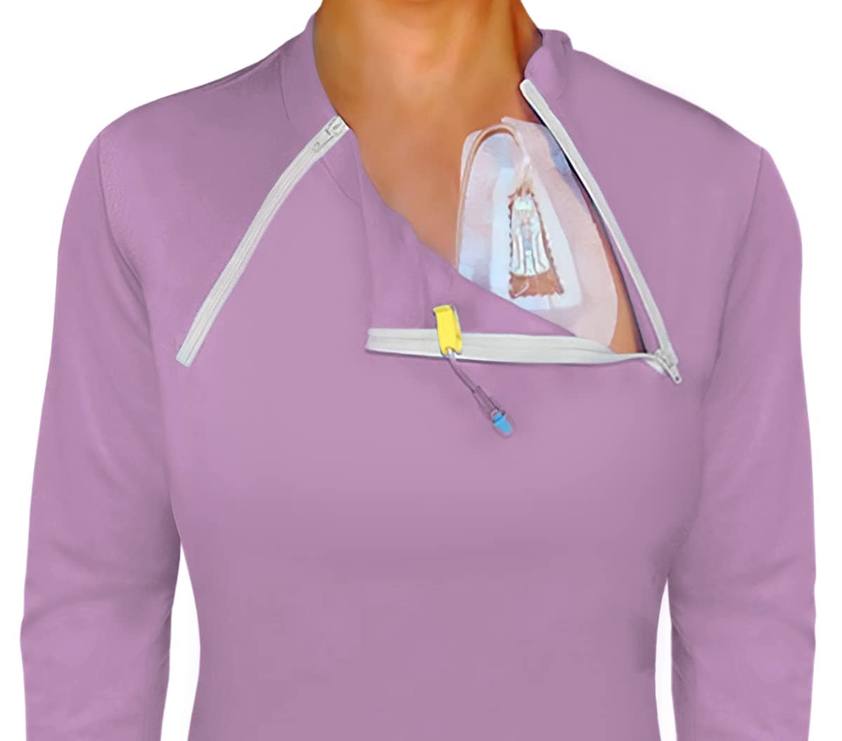 Women's Long Sleeve Chemotherapy Port with dual access Zipper Shirts