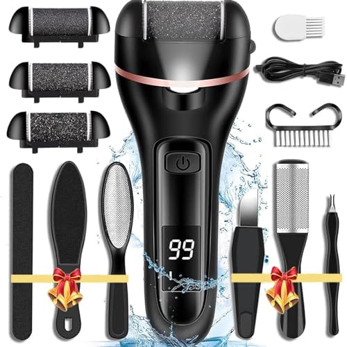 Callus Remover for Feet, 13-in-1 Professional Pedicure Tools Foot Care Kit,  3 Rollers, 2 Speed, Battery Display