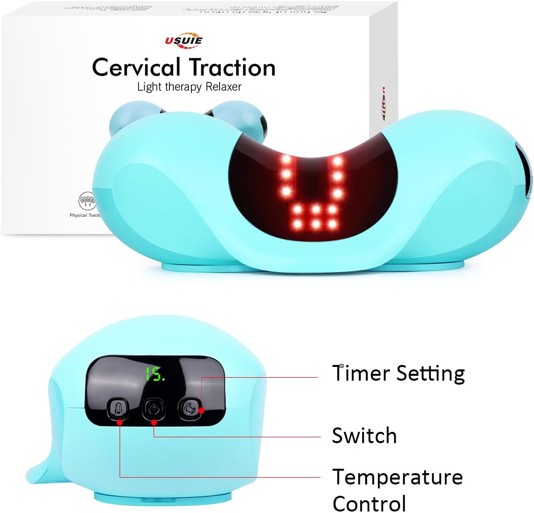 USUIE Red Light Therapy Neck Traction Pillow, Neck Stretcher for Neck Pain Relief, Cervical Traction Device for Tension Headache and Neck Hump Corrector