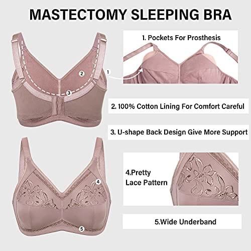 Women's Mastectomy Pockets Wireless Post-Surgery Plus Size cotton Sleep bralette Bra