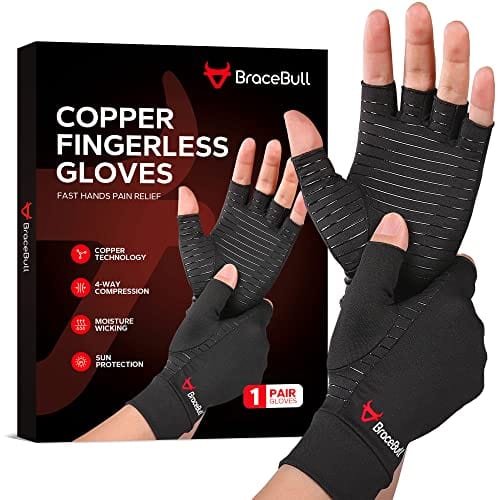 Arthritis Gloves (2 Count), Copper Infused Fingerless Compression Gloves for Carpal Tunnel, RSI, Rheumatoid, Tendonitis, and Relieve Muscle Pain for Women & Men