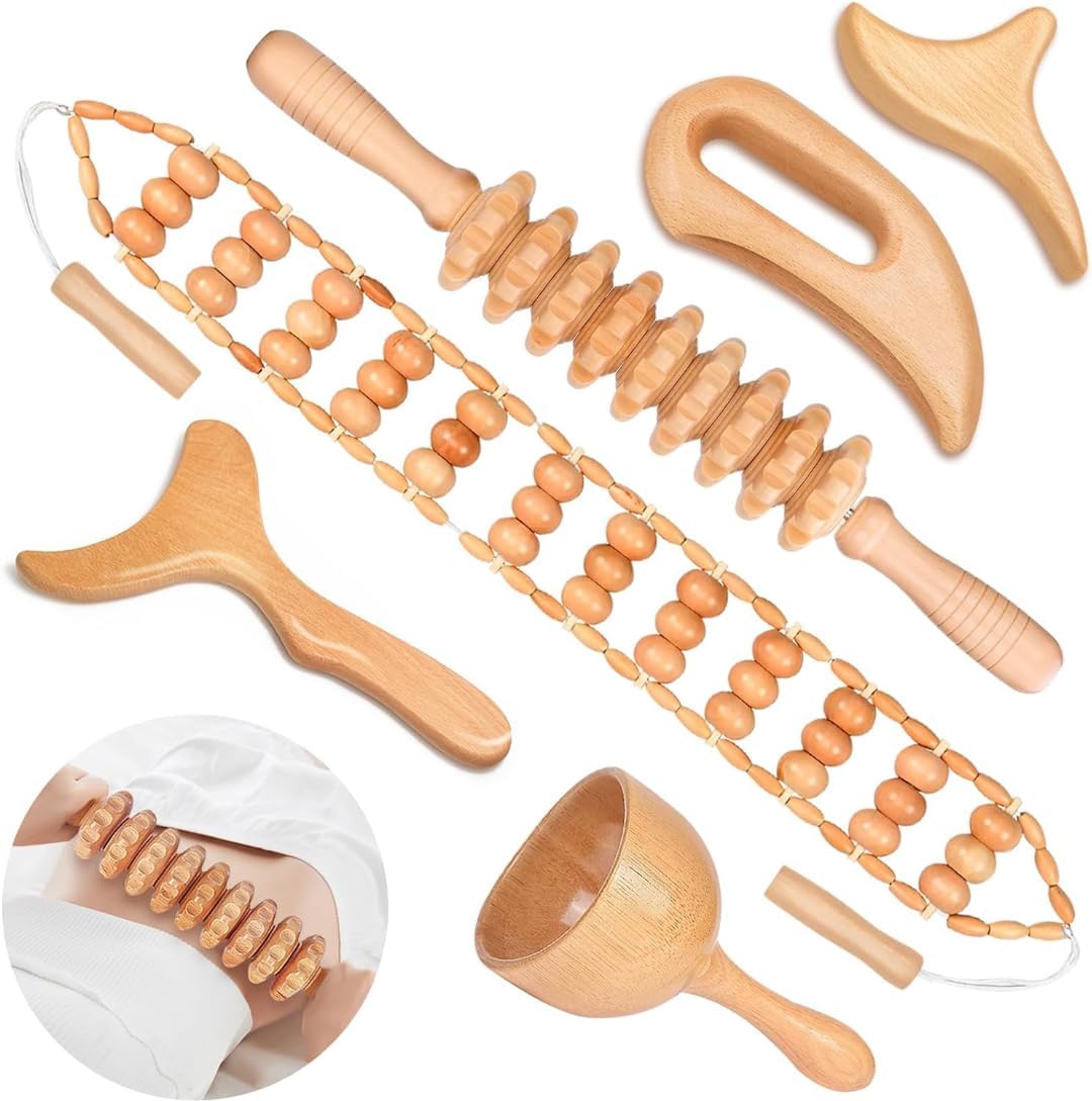 12-in-1 Wood Therapy Massage Tools Lymphatic Drainage Massager Wooden Massager Body Sculpting Tools Maderoterapia Kit Wood Therapy Tools for Muscle Pain Relief Body Shaping Anti-Cellulite