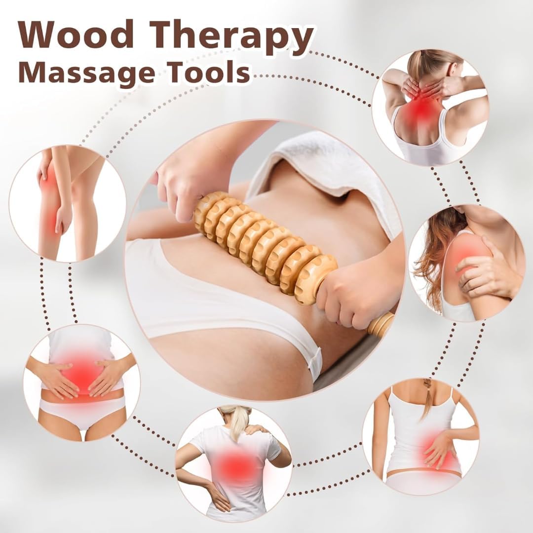 12-in-1 Wood Therapy Massage Tools Lymphatic Drainage Massager Wooden Massager Body Sculpting Tools Maderoterapia Kit Wood Therapy Tools for Muscle Pain Relief Body Shaping Anti-Cellulite