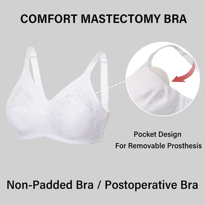 Women's Mastectomy Pockets Wireless Post-Surgery Plus Size cotton Sleep bralette Bra