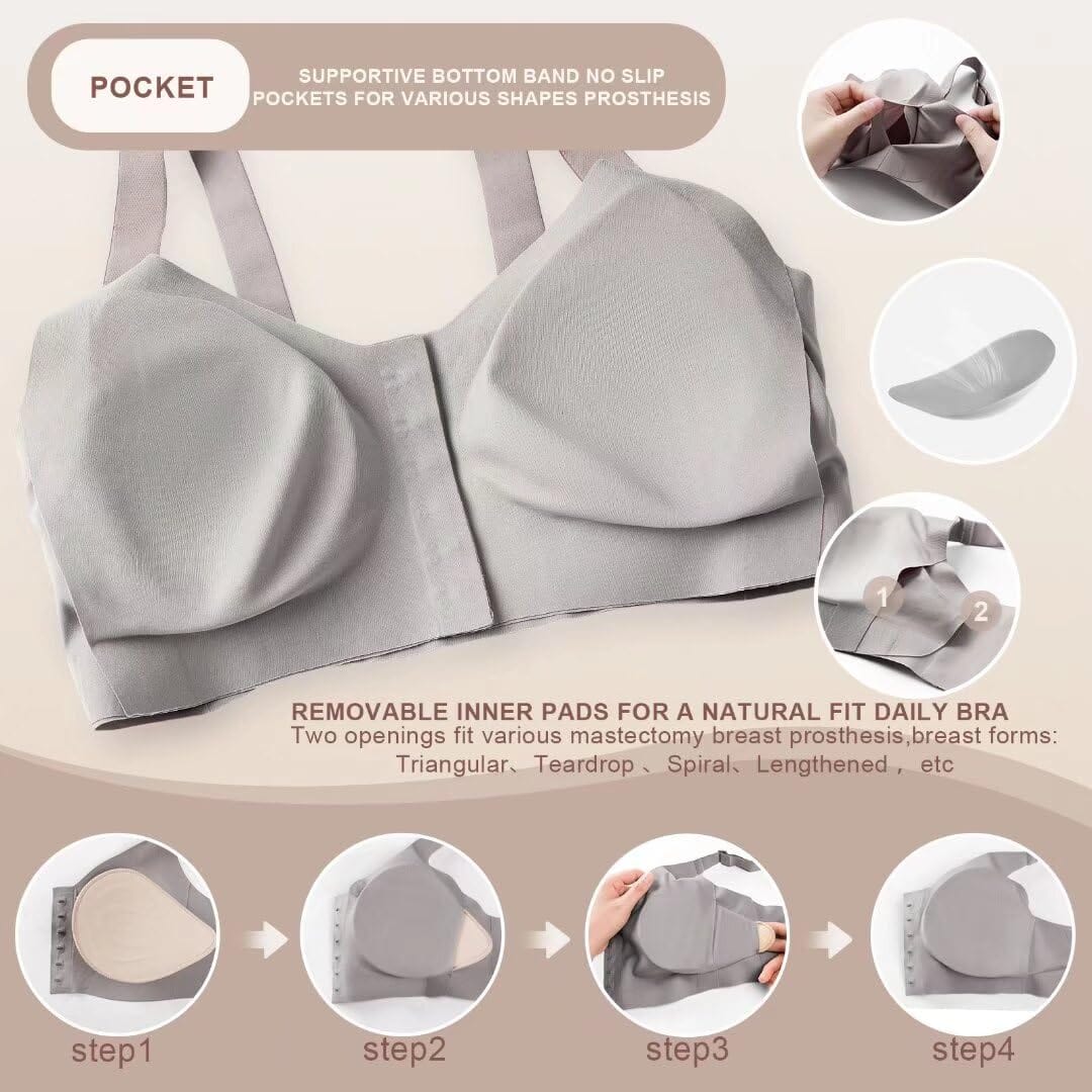 Seamless front closure mastectomy bra surgical bra Pocket Breast Prosthesis Breast forms Bralette Daily Bra