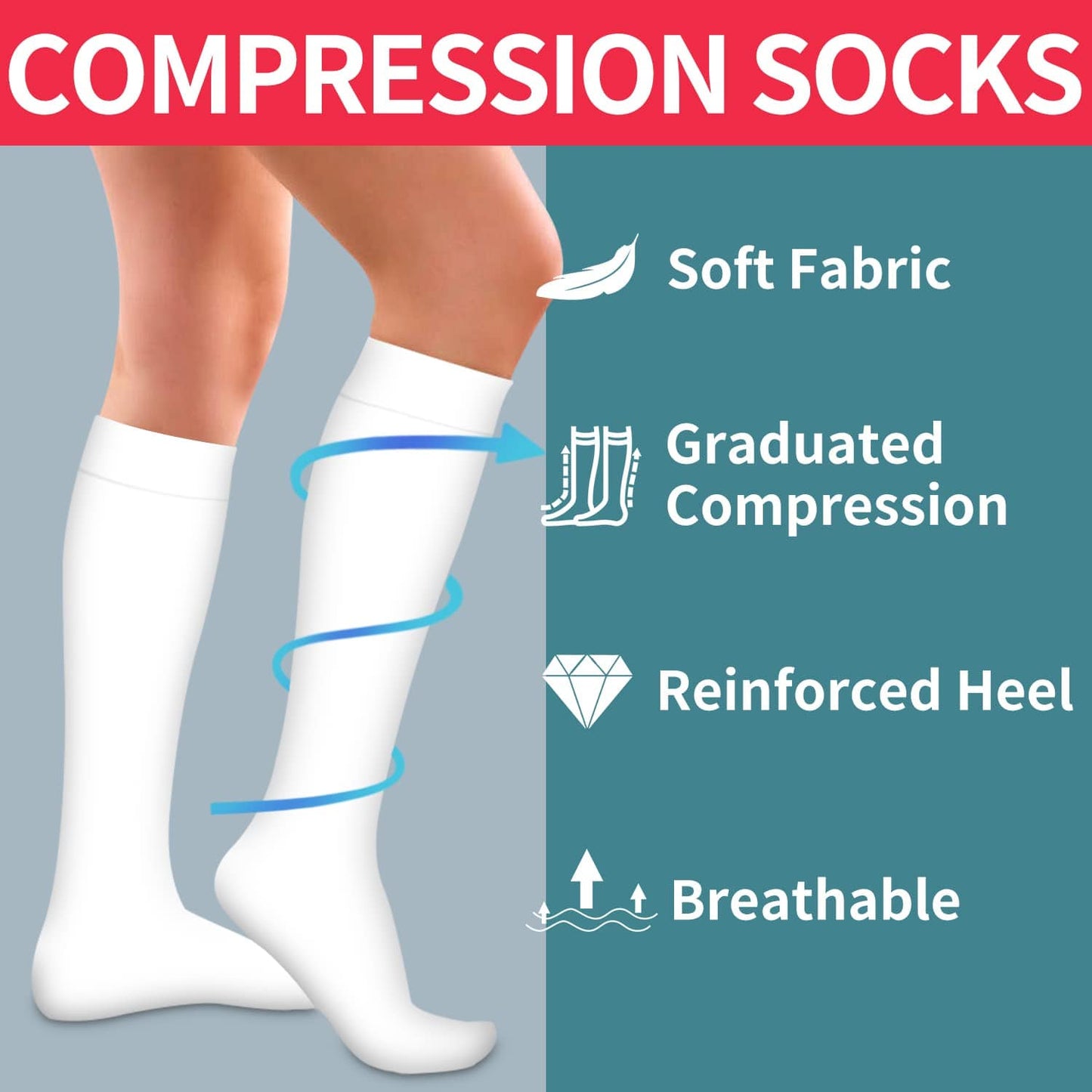 Compression Socks for Women & Men Circulation(6 pairs)-Graduated Supports Socks for Running, Athletic Sports