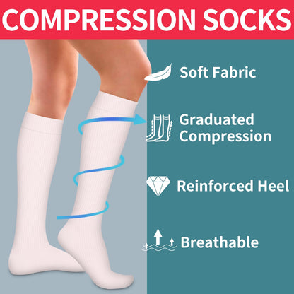 Compression Socks for Women & Men Circulation(6 pairs)-Graduated Supports Socks for Running, Athletic Sports