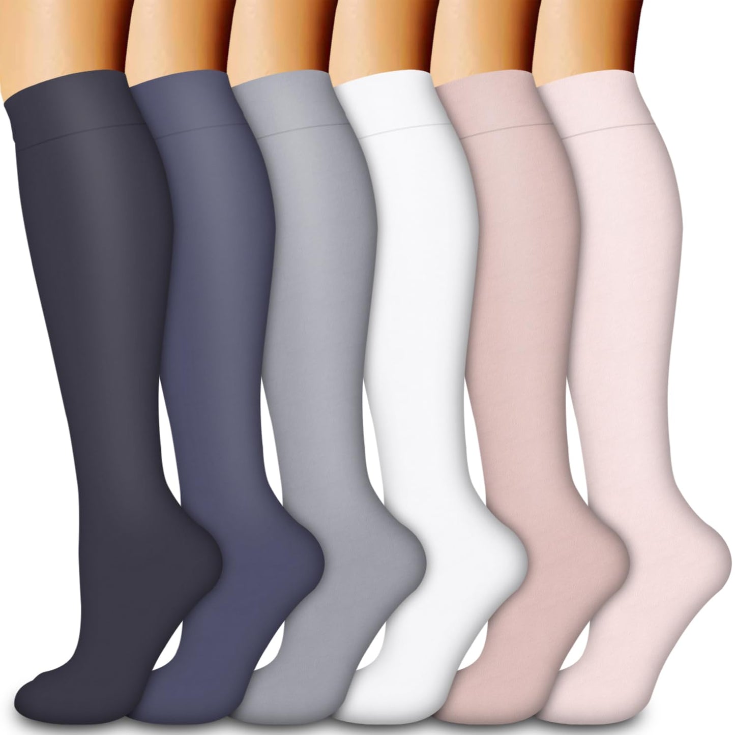 Bluemaple 6 Pack Copper Compression Socks for Women & Men - Best Support for Nurses, Recovery, Running, Athletic